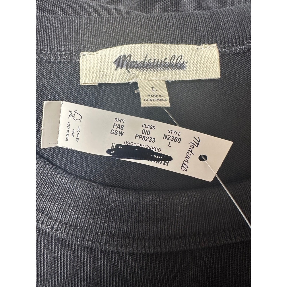 Madewell Women Relaxed Crewneck Shirt L Black NEW Cotton Preppy Varsity Stripe - Picture 3 of 6